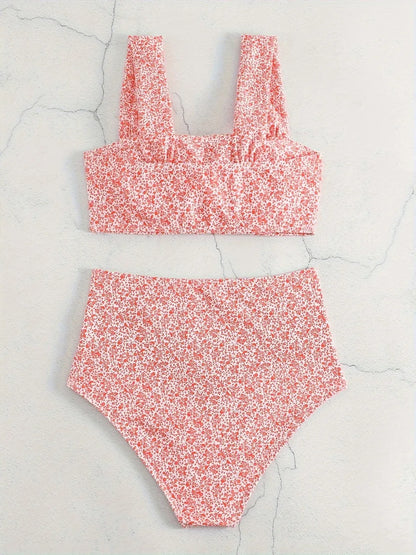 Triangle High Waist Bikini Printed Strappy Swimwear Female Swimsuit Women Bathers Bathing Swimming Swim Suit Beachwear