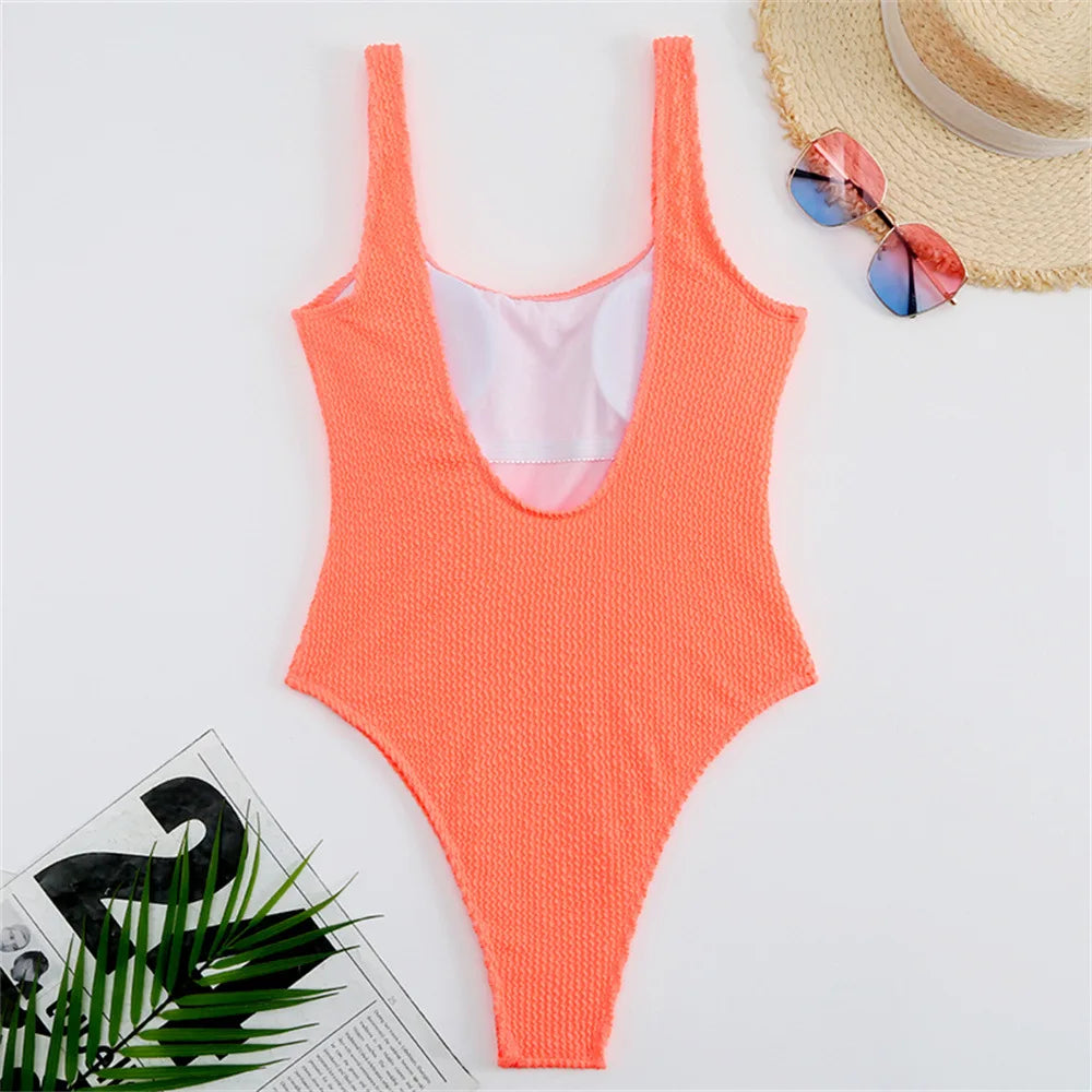 Fluorescent Crinkle Cloth Swimsuit for Women, Special Fabric Bikini, Candy Color, European and American
