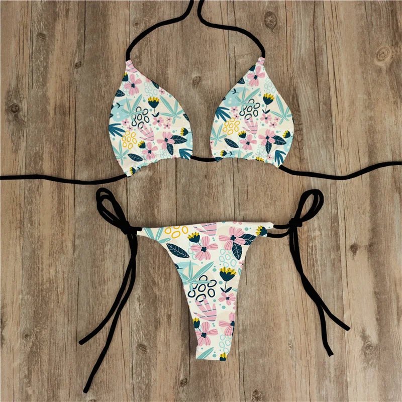 Summer Women Biquini Two Piece Suits Bikini Swimsuit Swimwear Lace Up Bikinis Set Backless Bathing Suit For Female
