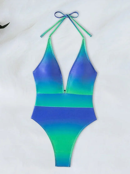 Swimwear One Piece Swimsuit Gradient Laced Up One Piece Women Swimsuit Beach Bather