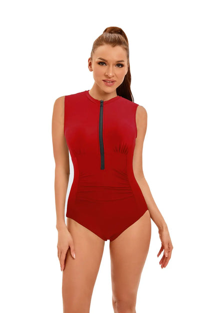 zipper front Black Modest  One Pieces Swimsuit for Women  Slimming Monokini  Slimming Swimwear Surfing Wear
