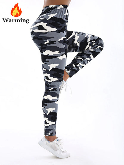Autumn Winter 1PACK Women's White Grey Camouflage Thick Velvet  Tight Legging Casual Sports Elegant Fitness Yoga Pants