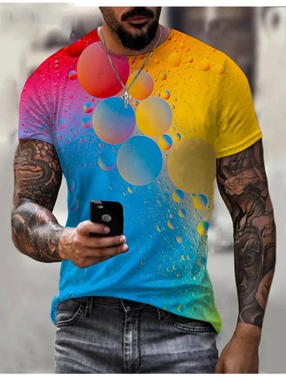 Rainbow Paint Splash Men's Printed T-shirt Hip Hop Street Fashion Harajuku Round Neck Comfortable Short Sleeve Top