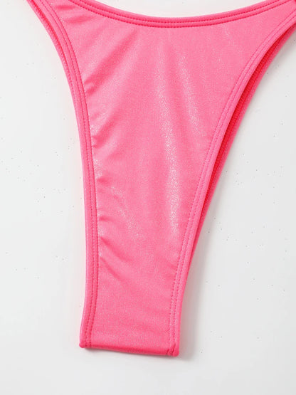 Solid Cross Halter Swimwear Women Hollow Push Up Bikini High Cut Thong Swimsuit Backless Beach Bathing Suit