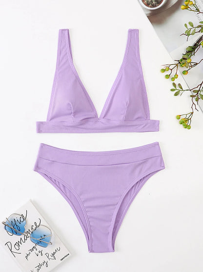V Neck Bikini Women High Waist Swimsuit Female Padded Swimwear Bathers Bathing Swimming Swim Suit Summer Beachwear