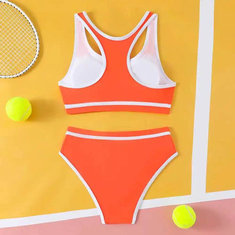 Sporty High Waist Bikini Girls Swimsuit Kids Swimwear Female Children Bathers Bathing Swimming Swim Suit Beachwear