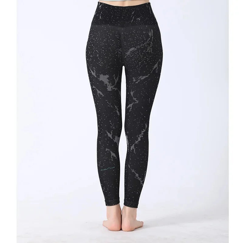 Black Splashed Ink Yoga Pants Personality Matched Butt Lifting Running Fitness Long Pants Fashion Simple Tight Sports Pants