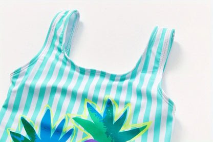 A girl's swimsuit with a fruit pattern, suitable for children aged 2-11. Chest Pad