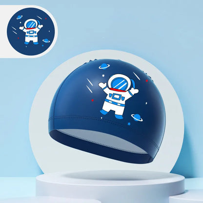 Children's Swimming Caps Boys Girls Kids Cartoon Swim Hat High Elastic Ear Protection PU Waterproof Swimming Cap