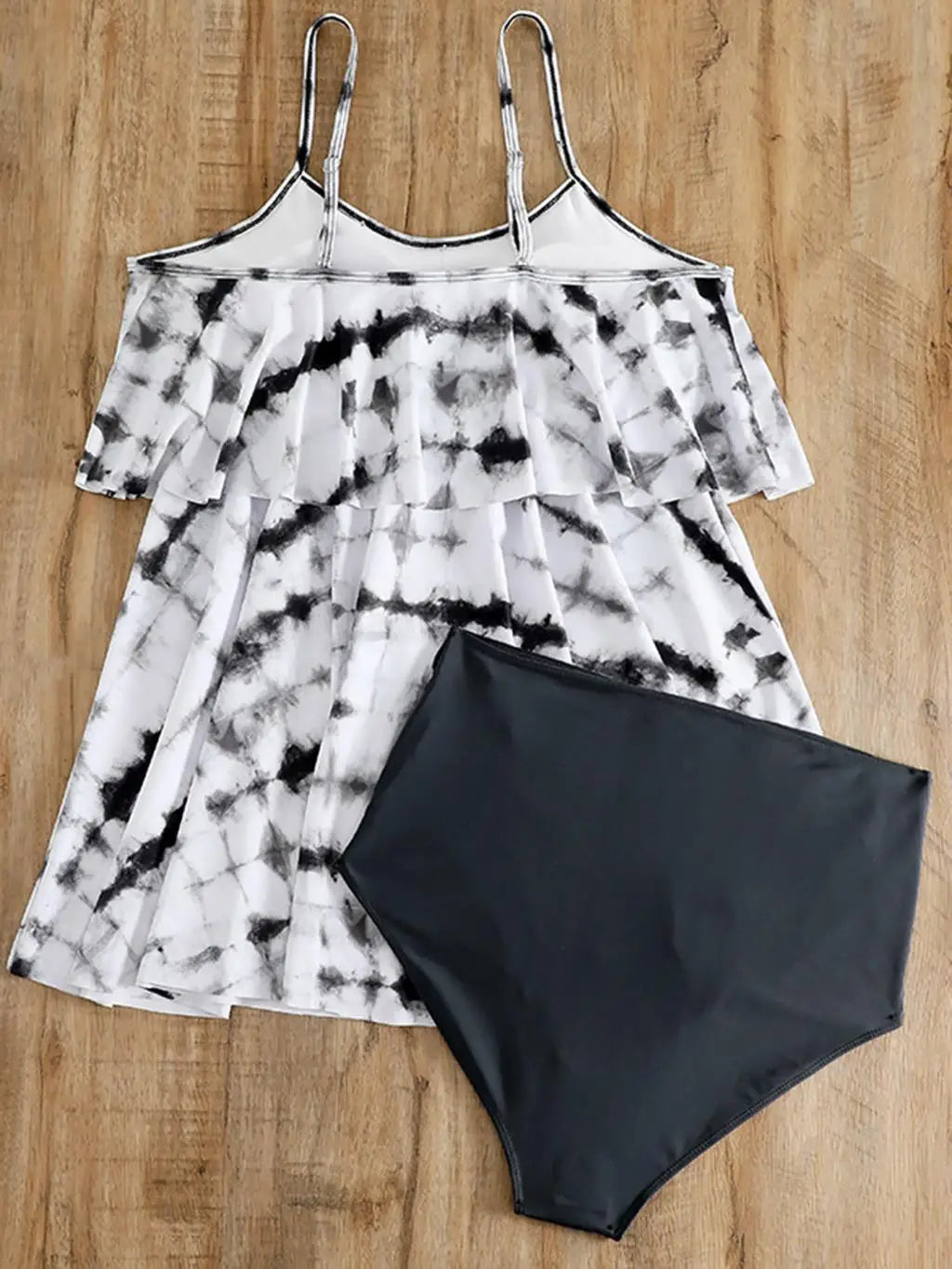 Two Piece Swimsuit Dress Women Ruffle Tankini Plus Large Size Swimwear Female Black Bathing Swimming Swim Suit Beachwear