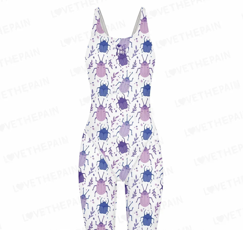 Girls Love The Pain Racer Back Knee Length Swimsuit Bodysuit Sleeveless One Piece Print Swimwear For Holiday Beach Water Sports