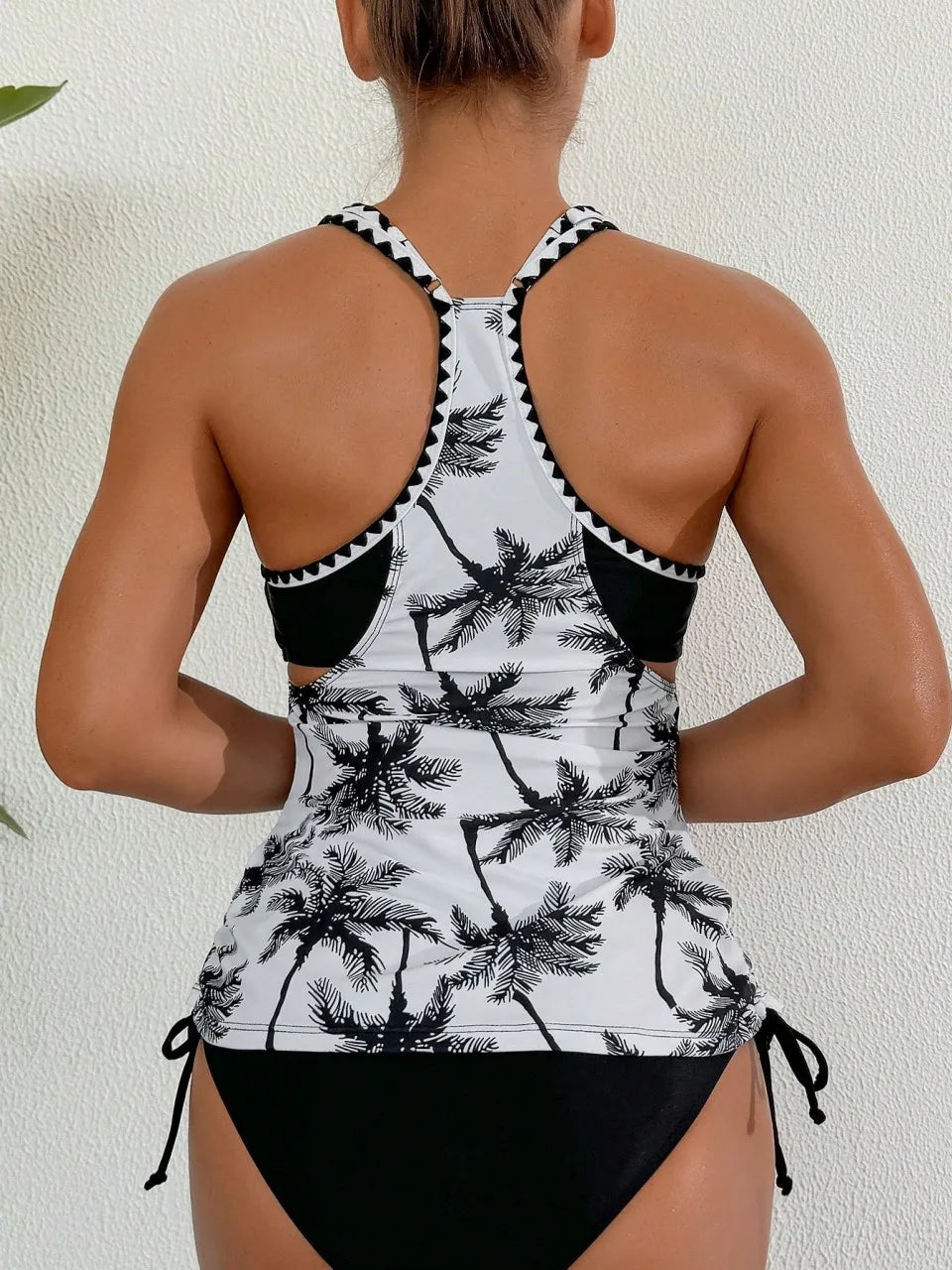 Strappy Print Tankini Women Two Pieces Drawstring Triangle Swimsuit Lace Up Swimwear Female Bathing Swimming Suit Beachwear