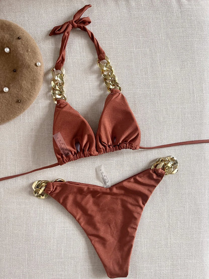 String Bikini Triangle Bathing Suit for Women Brazilian Bikini Set 2-piece Halter Swimwear Push Up Swimsuit