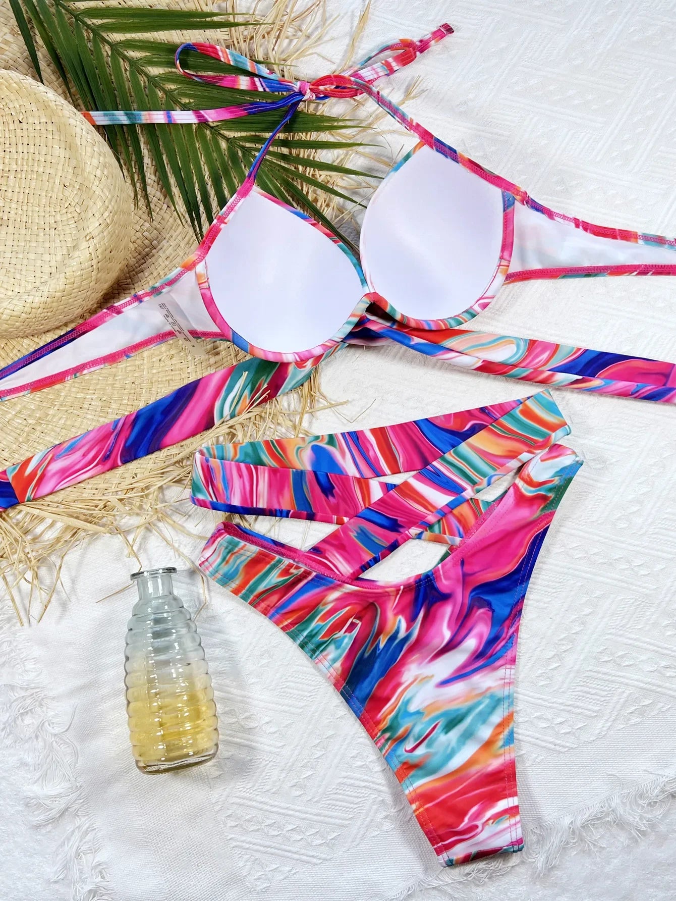 Bikini Women Push Up Print High Waist Cross Straps Halter Swimwear Swimsuit Bikinis Set Bathing Suit Bikini Female