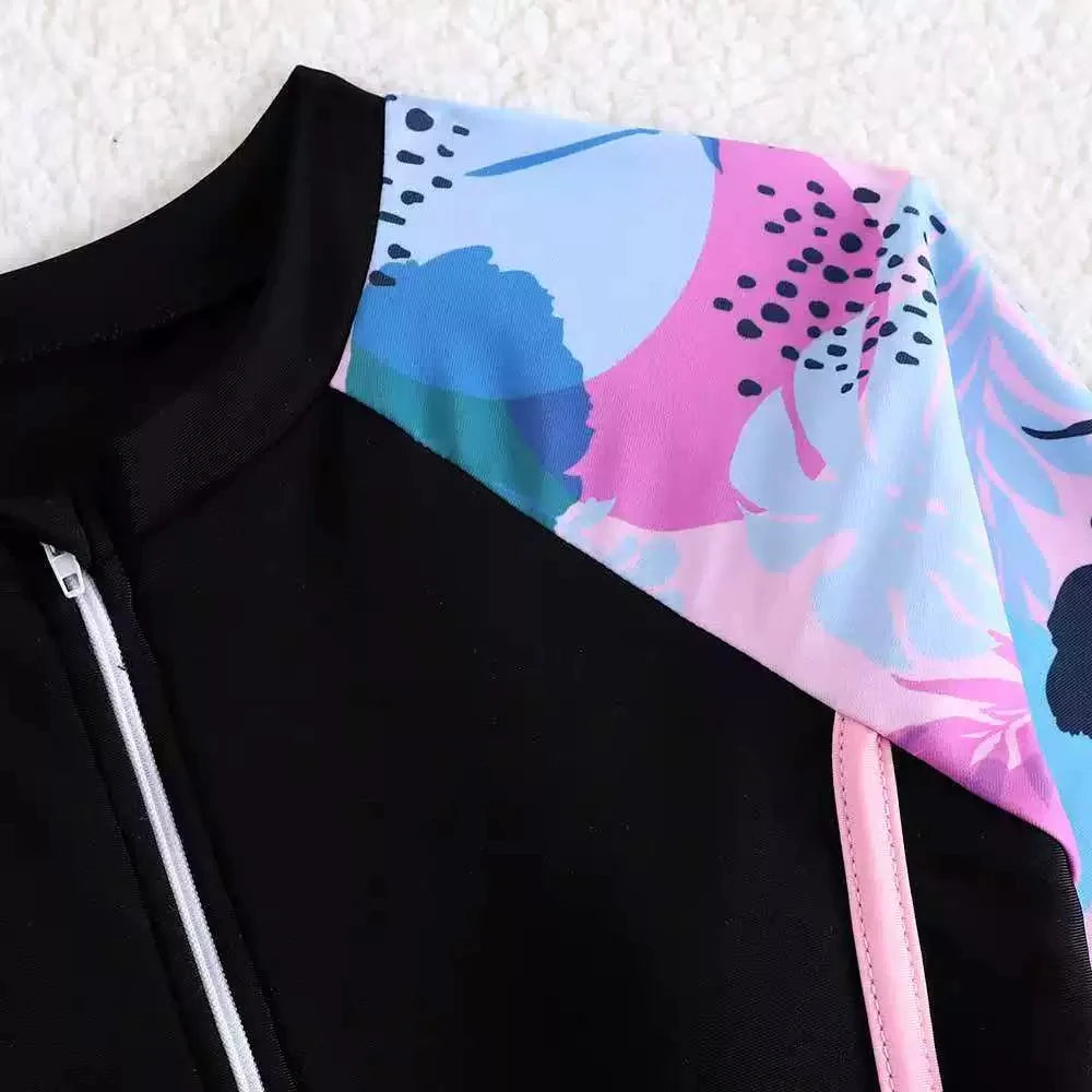 Rash Guard Printed Girls Swimsuit One Piece Zipper Kids Swimwear Female Children's Bathing Swimming Swim Surf Suit 8Y-12Y