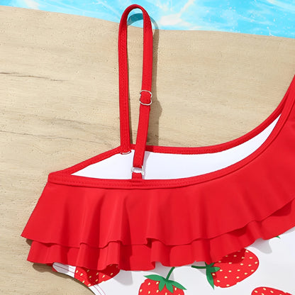 Girls Printed Ruffle Swimsuit One Piece Kids Swimwear Children Swimming Bathing Swim Suit Beachwear