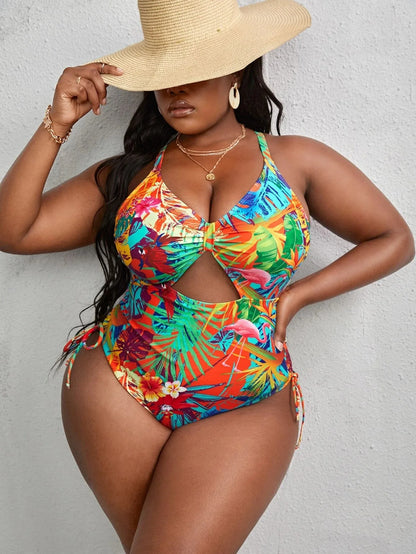 Strapped Plus Size Swimwear Women Back Cross Hollow Large One Piece Swimsuit Summer Beach Big Bathing Suit