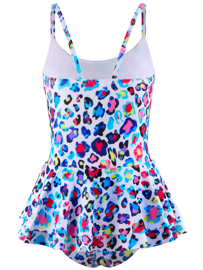 Skirted Swimsuit Briefs Swimming Suit Kids Girls Summer Clothes Sleeveless Swimsuit All-Over Print Layers Hem Beach Swimwear