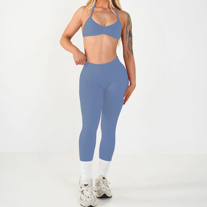2PCS Seamless Yoga Set Women Workout Scrunch Leggings Strappy Sports Bra Fitness Gym Clothing Workout Set XP389