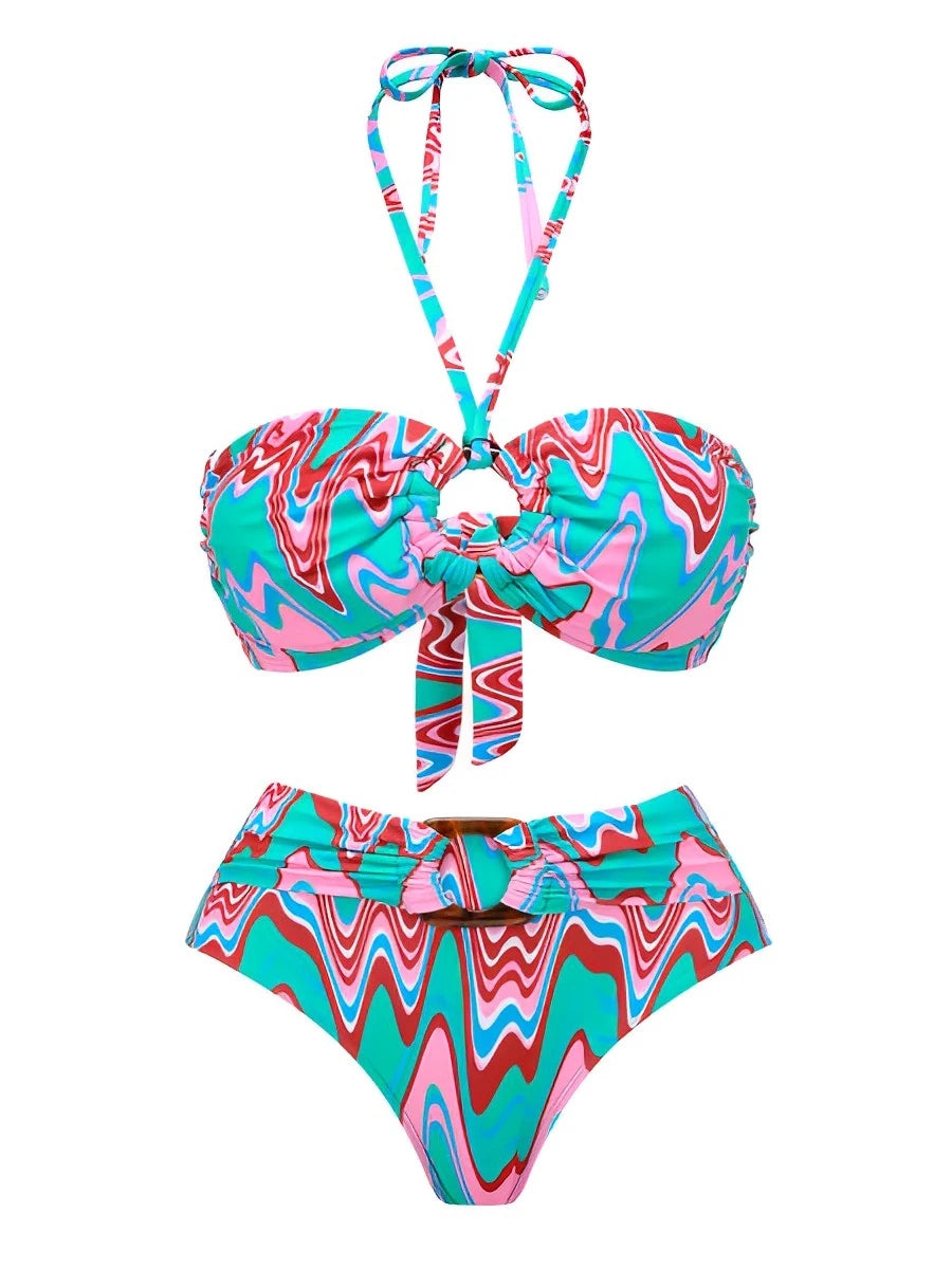Halter Bandeau Bikini Women High Waist Swimsuit Female Padded Swimwear Bathers Bathing Swimming Swim Suit Summer Beachwear