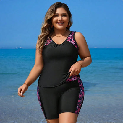 Large Strapped Print Swimwear Women Plus Size Boxer Tankini Set Swimsuit 2 Piece High Waist Bathing Suit