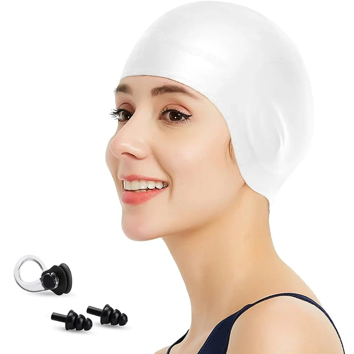 1pc Swimming Cap, Men's and Women's Swimming Cap, Waterproof Cap, 1 Nose Clip, 2 Rarplugs, 3D Rar Ergonomic Design