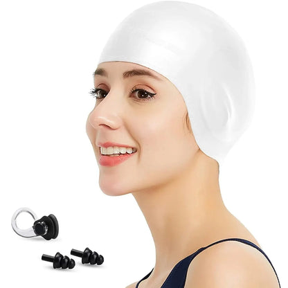 1pc Swimming Cap, Men's and Women's Swimming Cap, Waterproof Cap, 1 Nose Clip, 2 Rarplugs, 3D Rar Ergonomic Design