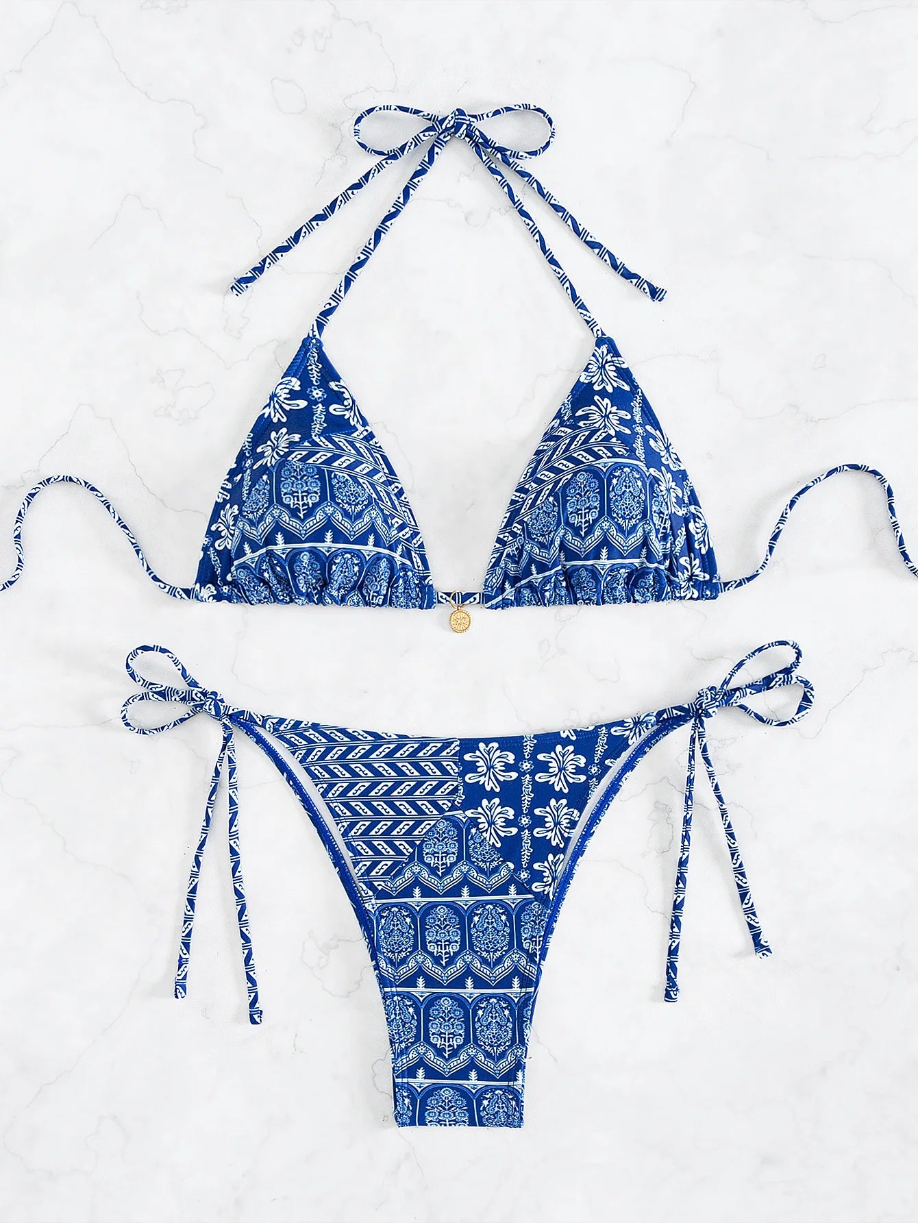 Triangle Bikini Set - Floral Print Push Up Swimsuit & Brazilian Bottoms
