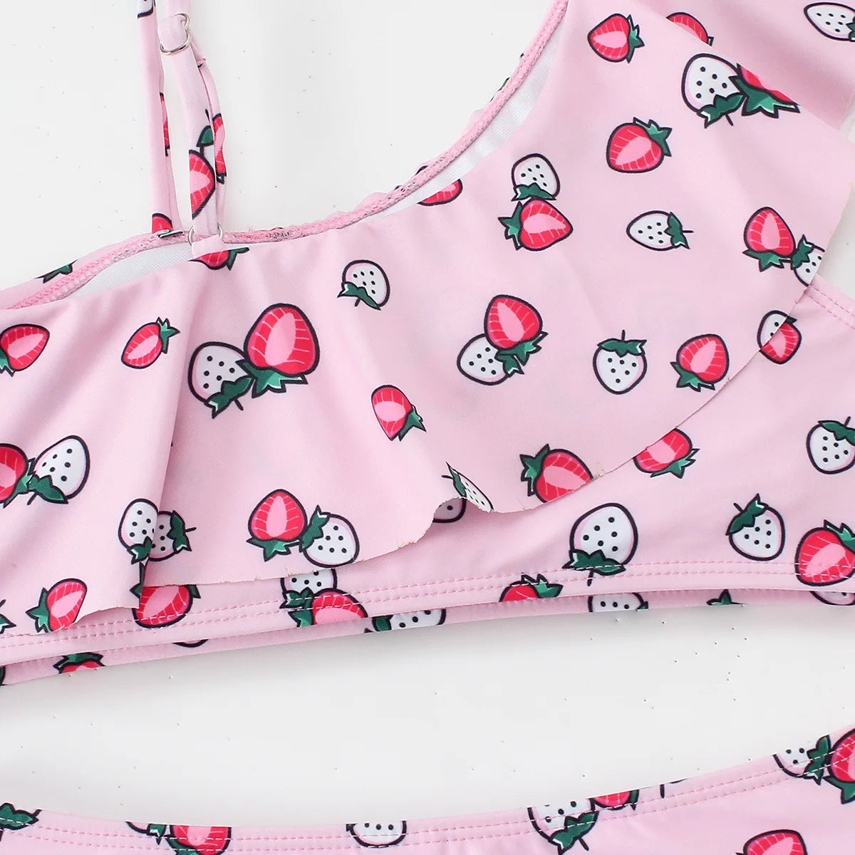 Girls Ruffle Bikini Two Pieces Swimsuit Kids Cat Footprints One Shoulder Children's Swimwear 7-12Years Bathing Suit