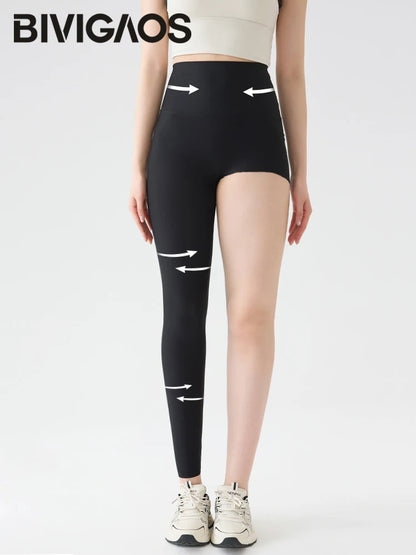 BIVIGAOS Spring Summer High Waist Thin Seamless Sharkskin Leggings Women Micro Pressure Breathable Tight Sport Yoga Legging