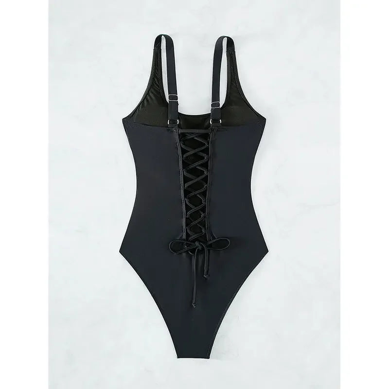 Bandage One Piece Swimsuit Women Retro Vintage Tummy Control Swimwear Bathing Suit Monokini XXL