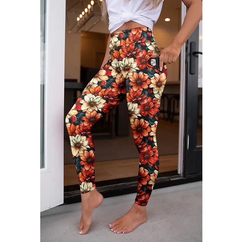 High Quality Women Elastic Pocket Pants Fashion High Waist 3D Printing Stretch Fitness Girls Leggings