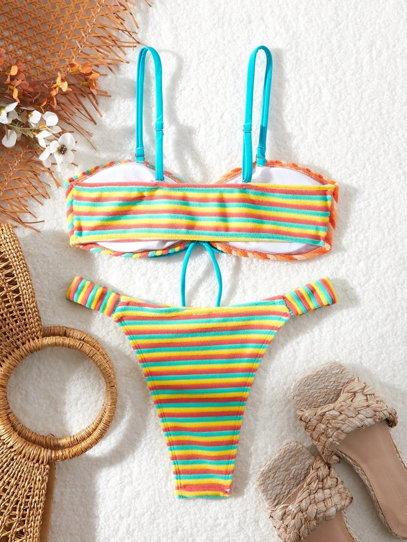 Women Patchwork Swimwear Strapped Push Up Bikini High Cut Thong Lady Swimsuit Beach Brazilian Bathing Suit