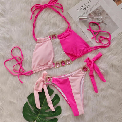 8 Colors Diamond Rhinestones Splicing Bikini Women Swimwear Female Swimsuit Two-pieces Bikini set Bather Bathing Suit Swim