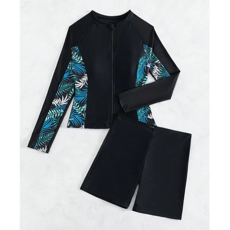 Women's Swimsuit Tankini Set Female Long Sleeves Swimwear Surfing Sports Pool Beachwear Two-Piece Bathing Suits With Shorts