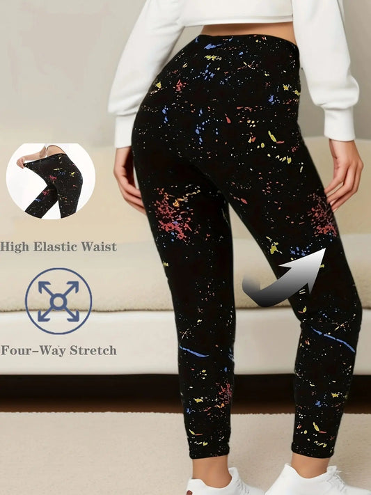 Black Inkjet Plus Size Sports Tight Women's Leggings High Elasticity Casual Fitness And Ankle Nine Point Pants
