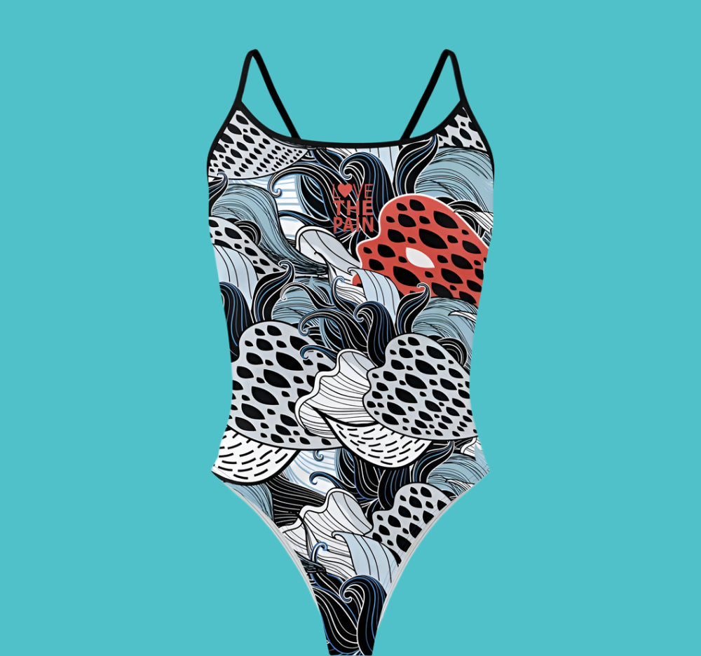 Love The Pain Spaghetti Straps Women Swimwear Bikini Racer Back Swimsuit One Piece Comfortable Suit Printing Functional Swimwear
