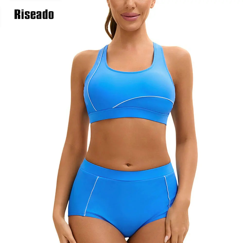 Two Piece Swimsuit for Women High Waisted Bikini Sets Crop Top Tummy Control Bathing Suits Boyshorts Bottom