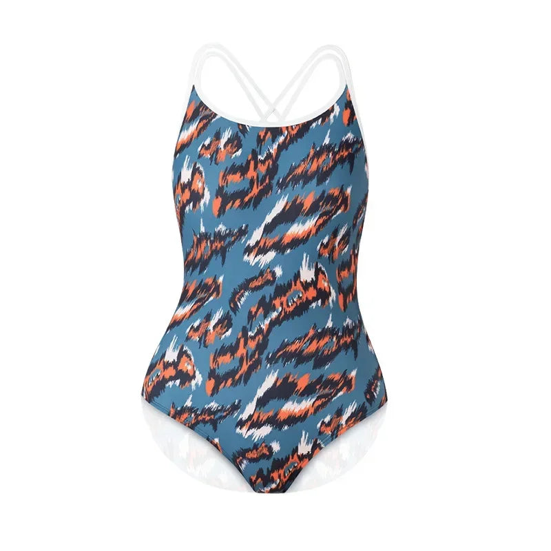 Women Flower Printed One-piece Racing Competition Swimsuit Fashion Sun Protection High Stretch Training Professional Swimwear