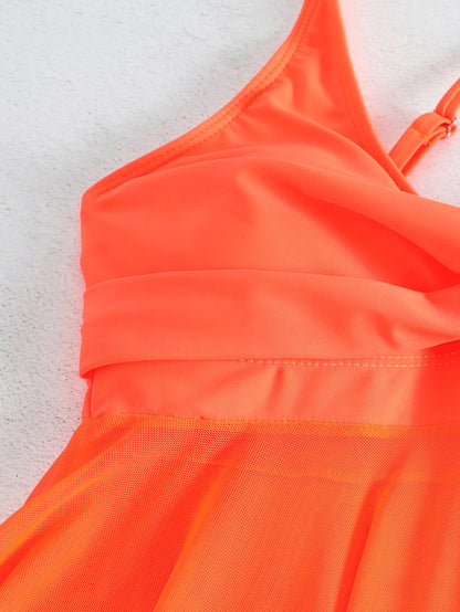 VigoCasey Solid Strapped Swimwear Women Mesh Patchwork Tankini Set Backless Push Up Swimsuit Summer Beach Bathing Suit