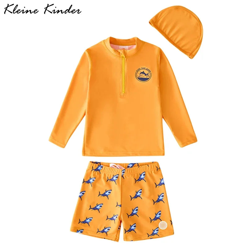 Swimsuit Boy Orange Rash Guard Kids UPF50 UV Protection Beach Clothes Long Sleeve Swimwear Children Swimming Bathing Suit Zipper