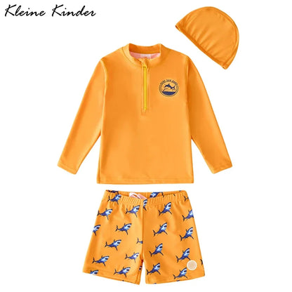 Swimsuit Boy Orange Rash Guard Kids UPF50 UV Protection Beach Clothes Long Sleeve Swimwear Children Swimming Bathing Suit Zipper