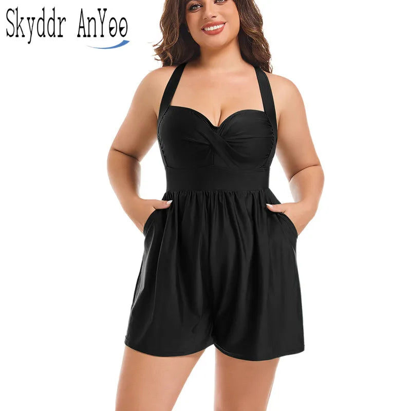 Summer Swimwear Woman Plus Size Swimsuits Curvy Women Tummy Control Bathing Suits Wide Leg Romper Beach Beach Outfits
