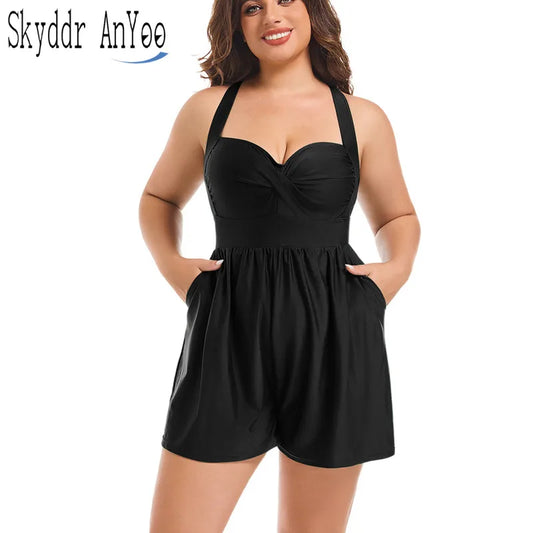 Summer Swimwear Woman Plus Size Swimsuits Curvy Women Tummy Control Bathing Suits Wide Leg Romper Beach Beach Outfits