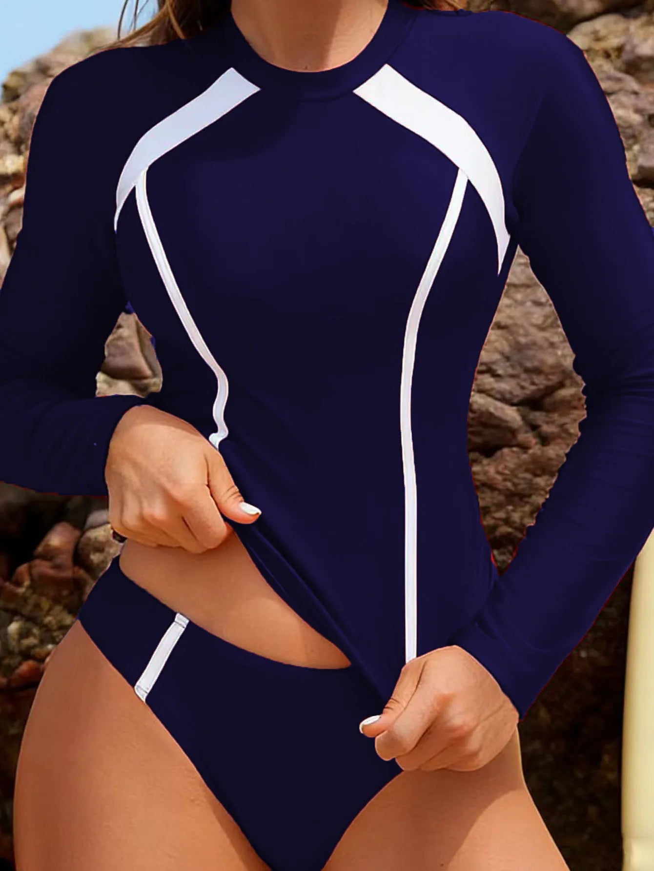 Rash Guard Long Sleeves Slim Swimsuit Women 2 Pieces Solid Swimwear Female Rush Guard Bathing Swimming Swim Surf Suit Beachwear XXL