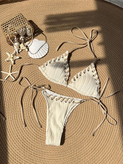 8 Colors Halter Ribbed High Leg Cut Bikini Female Swimsuit Women Swimwear Two-pieces Bikini set Bather Bathing Suit Swim