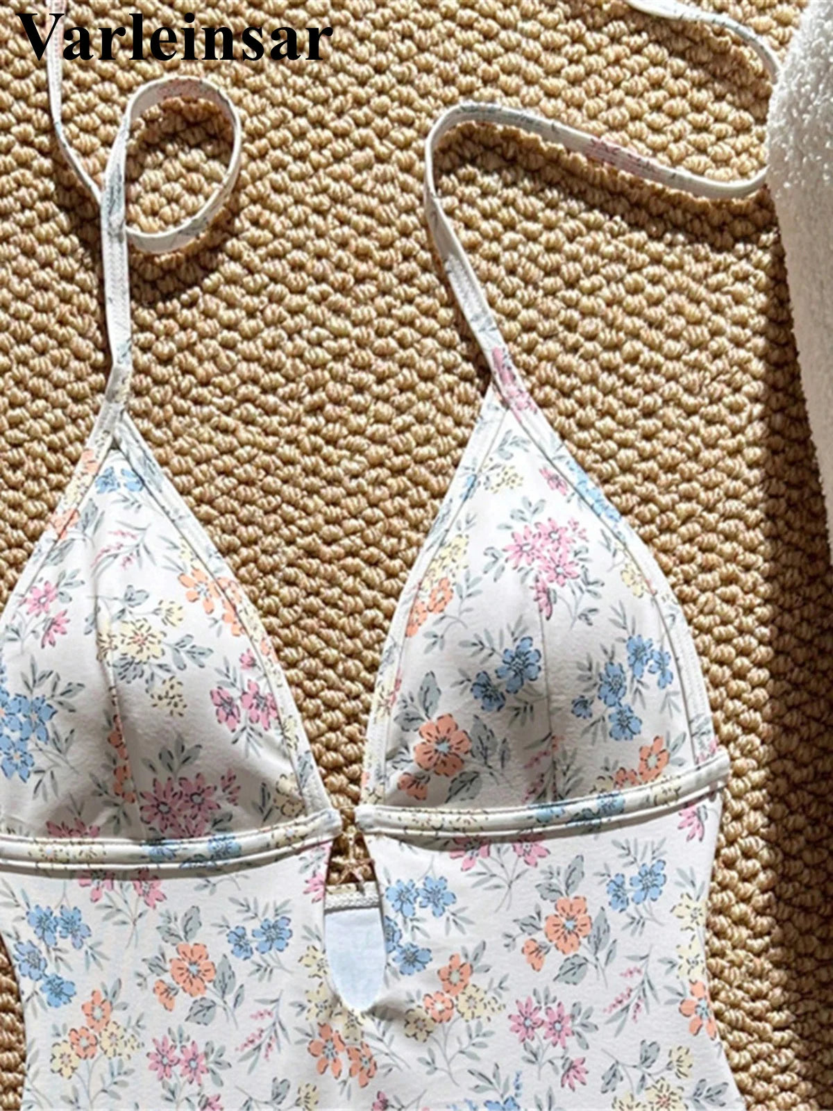 S - XL 2026 Flower Printed Floral V Neck Women Swimwear One Piece Swimsuit Female Halter Monokini Bather Bathing Suit Swim