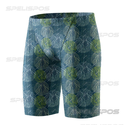 SPELISPOS Men Swimming Trunks Professional Swim Surf Trunks Summer Beach Protection Gym Tights Shorts Quick Dry Printed Plus
