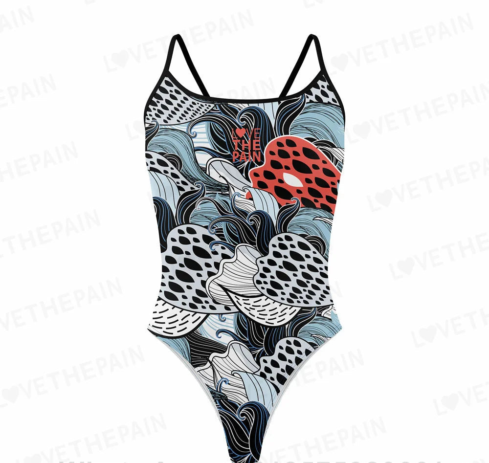 Love The Pain Spaghetti straps Women Swimwear Back Swimsuit One Piece Comfortable Suit printing Functional Swimwear