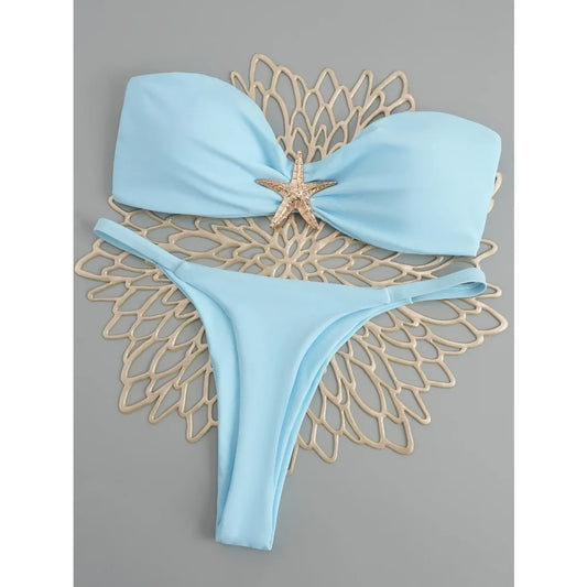 Starfish Bandeau Bikini Women Swimsuit Female Swimwear Thong Bikinis Set Brazilian Beach Wear Bathing Suit